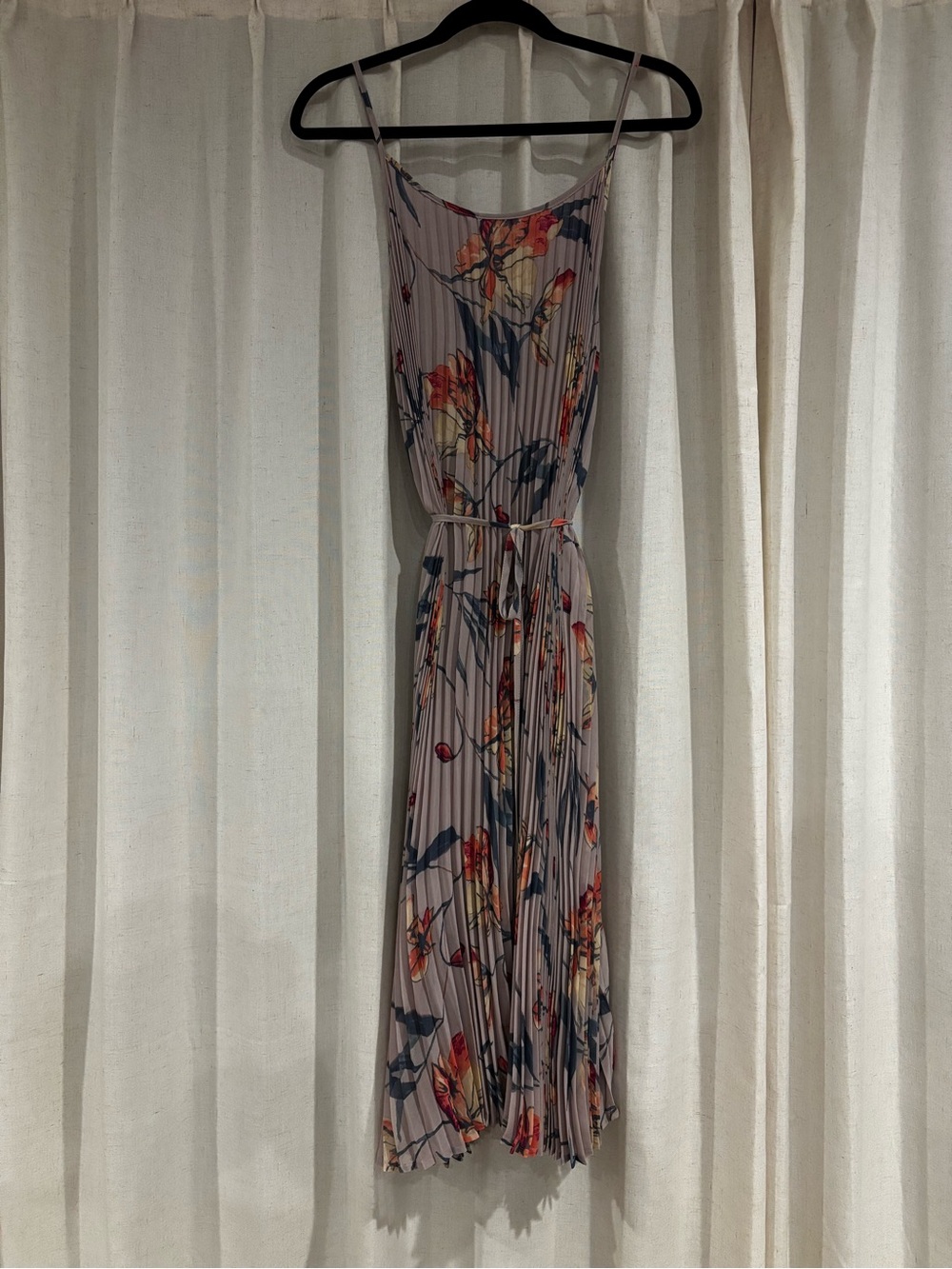 a new day Pleated Floral Midi Dress in Blush Pink with Navy Accents